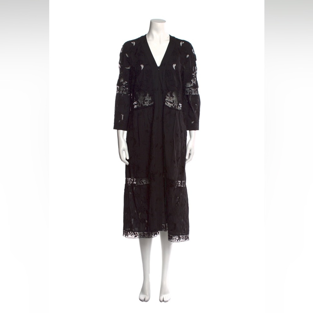 Sea New York 3/4 Sleeve Black Lace Midi Dress with Zip Front